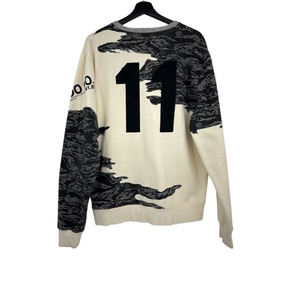 Akoo Sweatshirt Mens Size XL Crew Neck Cream Black camouflage graphicstreetwear - Picture 2 of 13